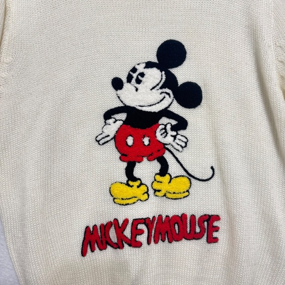 Disney Character Fashions Mickey Mouse‎ Sweater Mens L Cream Embroidered - Picture 4 of 8